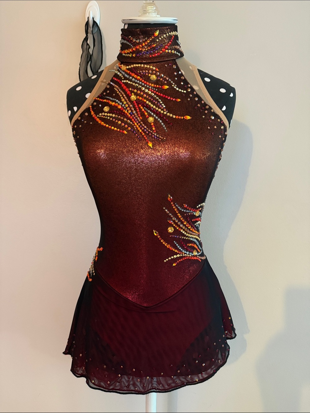 Brad Griffies Bronze Halter Figure Skating Dress with Crystal Flame Accents XS